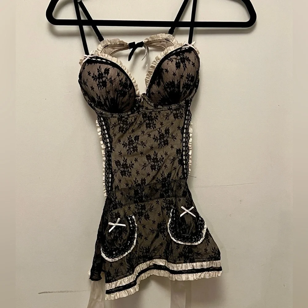 Victoria's Secret French Maid Lingerie Apron in pastel pink and black Valentine - Picture 4 of 6